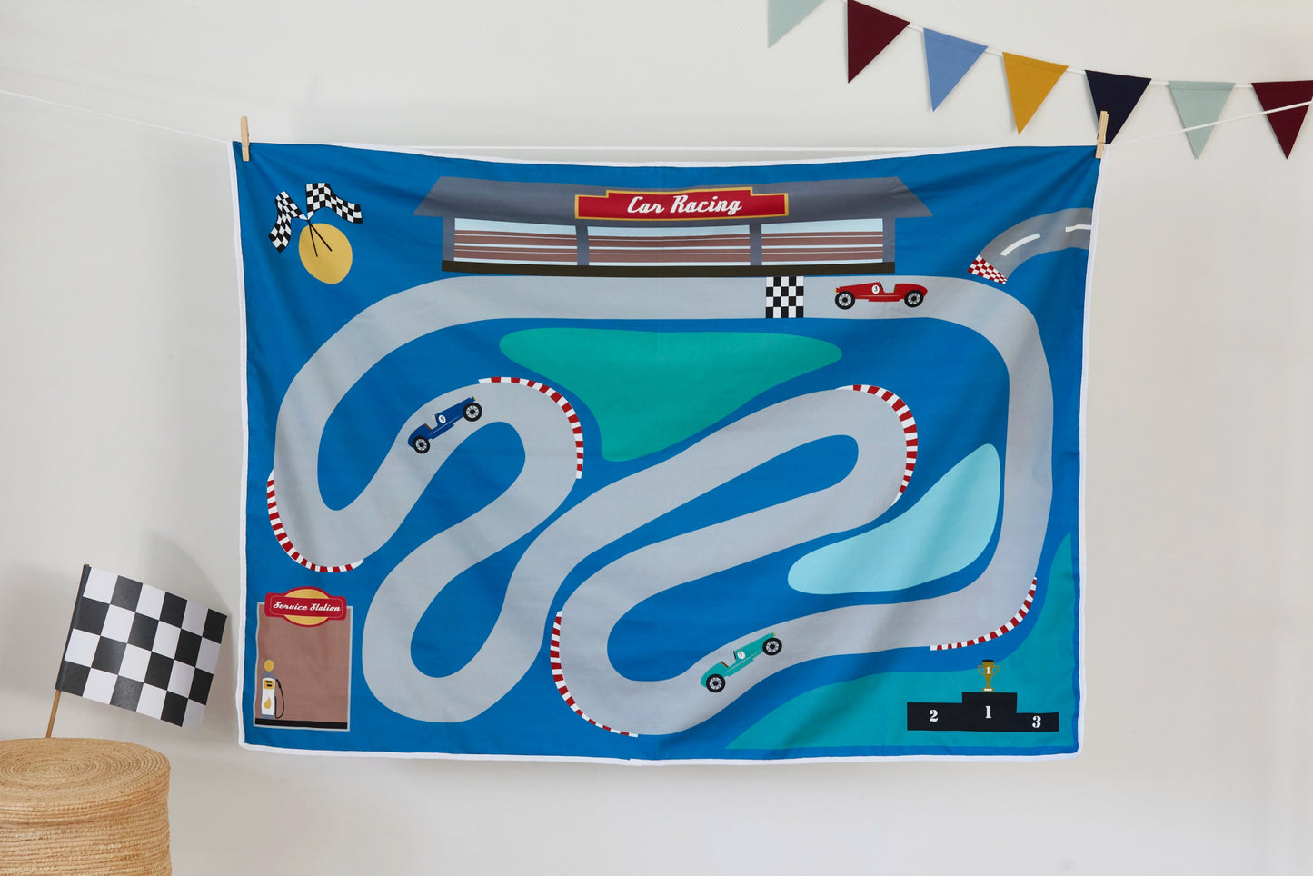 Playmat set for car lovers 100% cotton (includes 2 wooden cars) - Wonderful Little Company ™