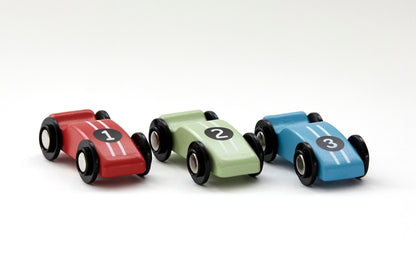Racing Car Set  (3 Wooden Cars: #1, #2, #3), FSC sustainable timber, non-toxic paint