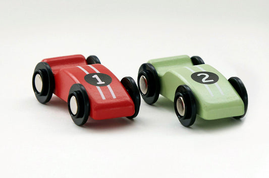 Racing Cars for Kids (2 Wooden Cars), FSC sustainable timber, non-toxic paint