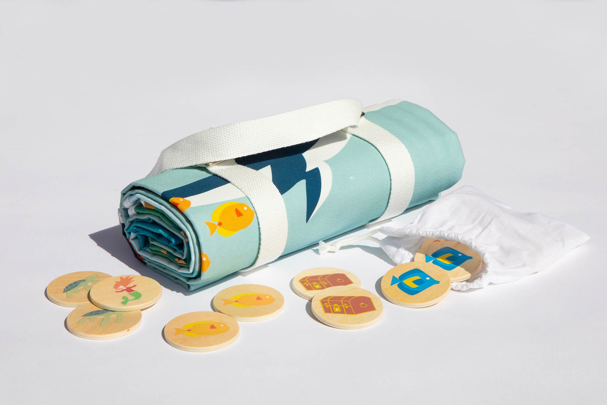 Premium Double - Sided Mermaid & Diving Playmat + Wooden Memory Game – Eco - Friendly, Travel Toy for Kids - Wonderful Little Company ™